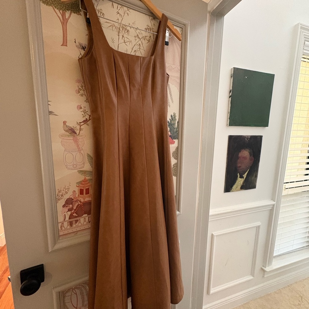 Avec Les Filles corset seaming cognac colored honey dress in faux leather small